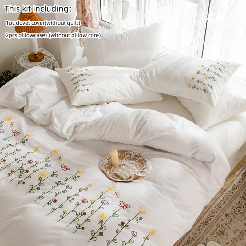 Aesthetic Floral Duvet Cover - Juego de funda nórdica bordada de