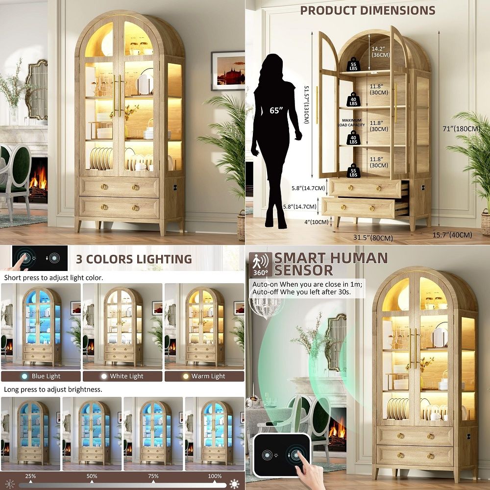 Lighting - Vitrina Arqueada de 71 Pulgadas con