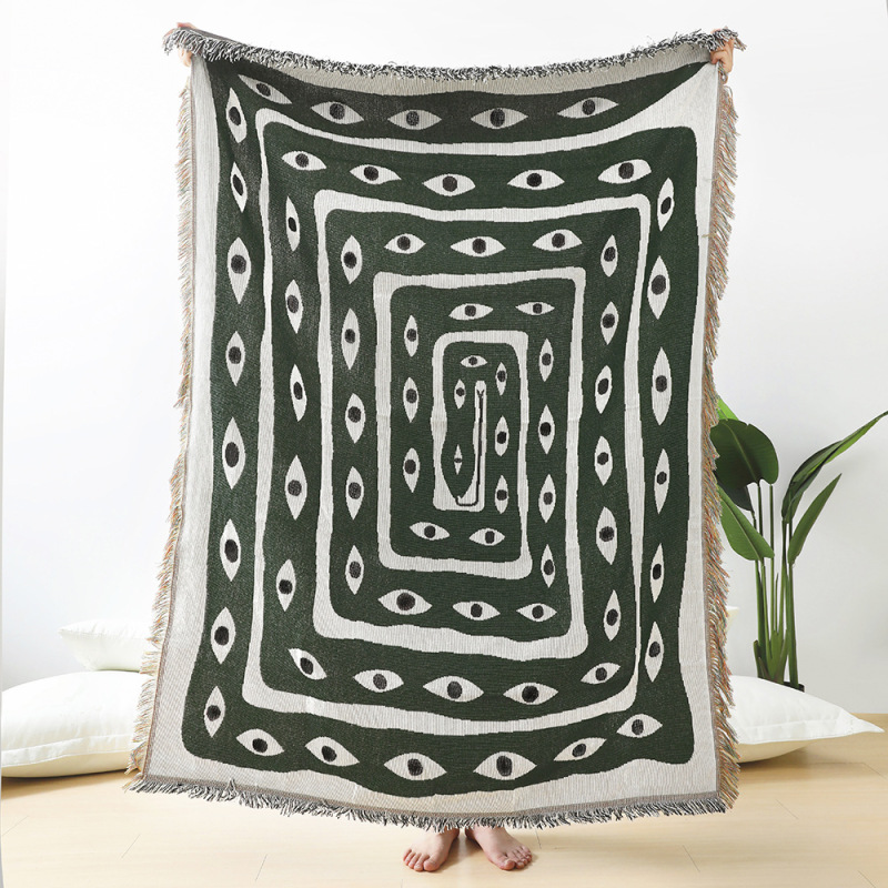 Boho Throw Blanket Fringe - Manta Jacquard con Diseño de Ojo