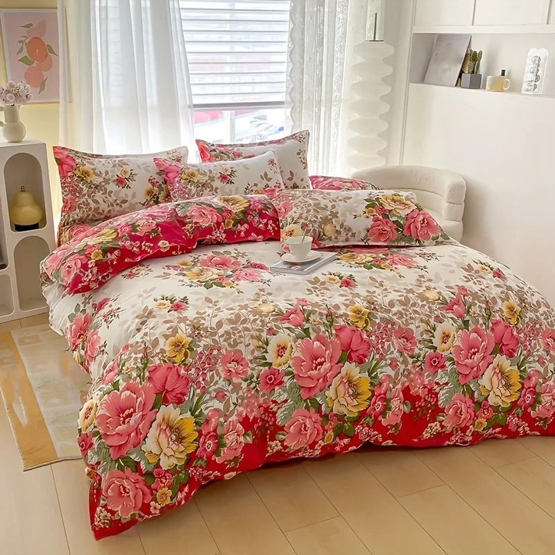 Duvet Cover Sets With Zipper - Juego de funda nórdica floral con