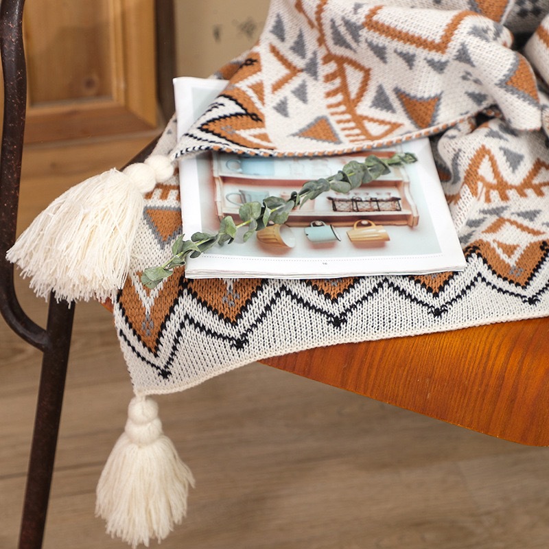 Boho Throw Blanket Fringe - Manta Boho con Flecos Estilo Suroeste,