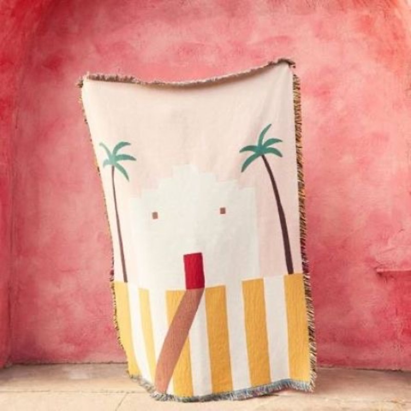 Boho Throw Blanket Fringe - Manta textil con diseño de casa