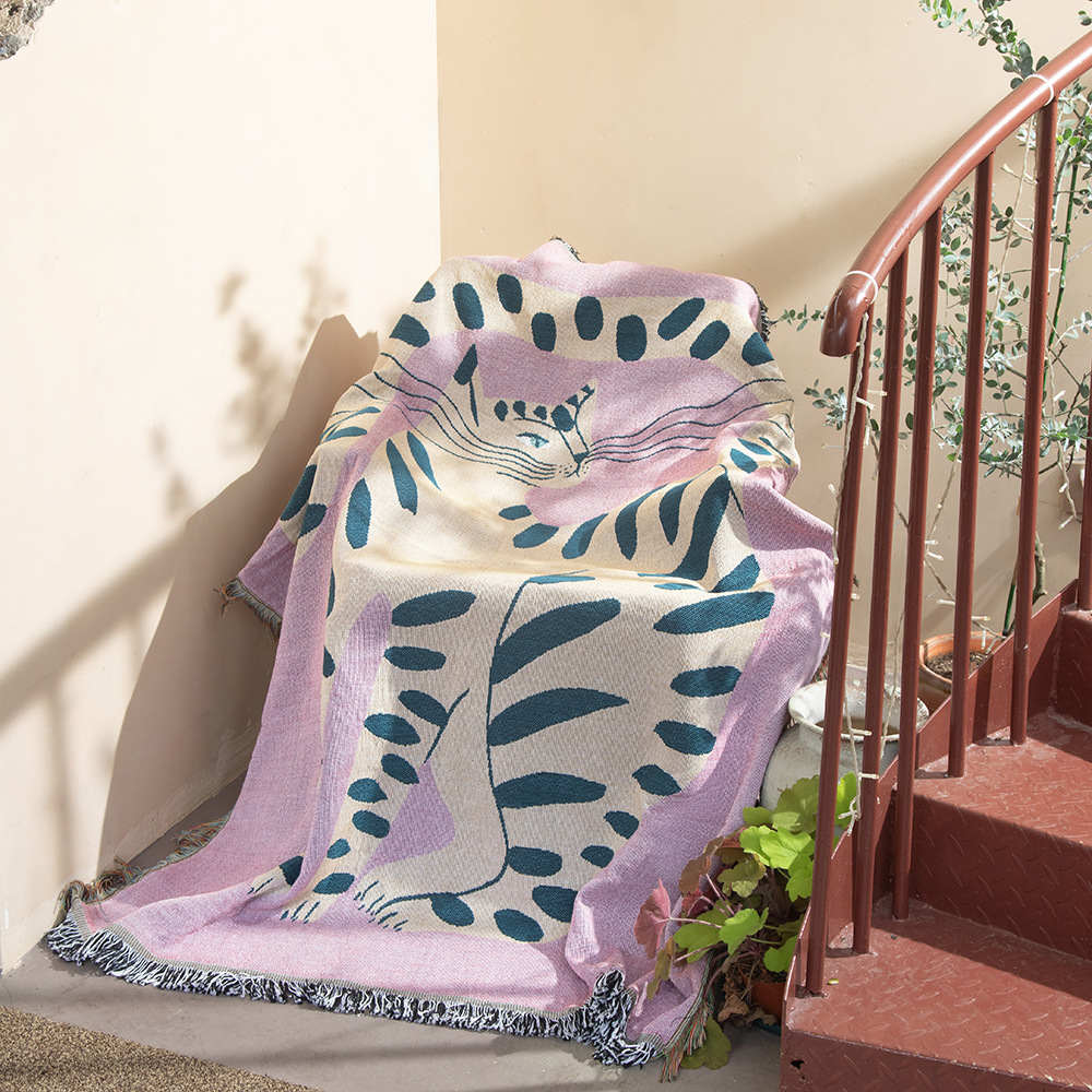 Manta con patrón de gato y niñ - Boho Throw Blanket Fringe reseña y precio