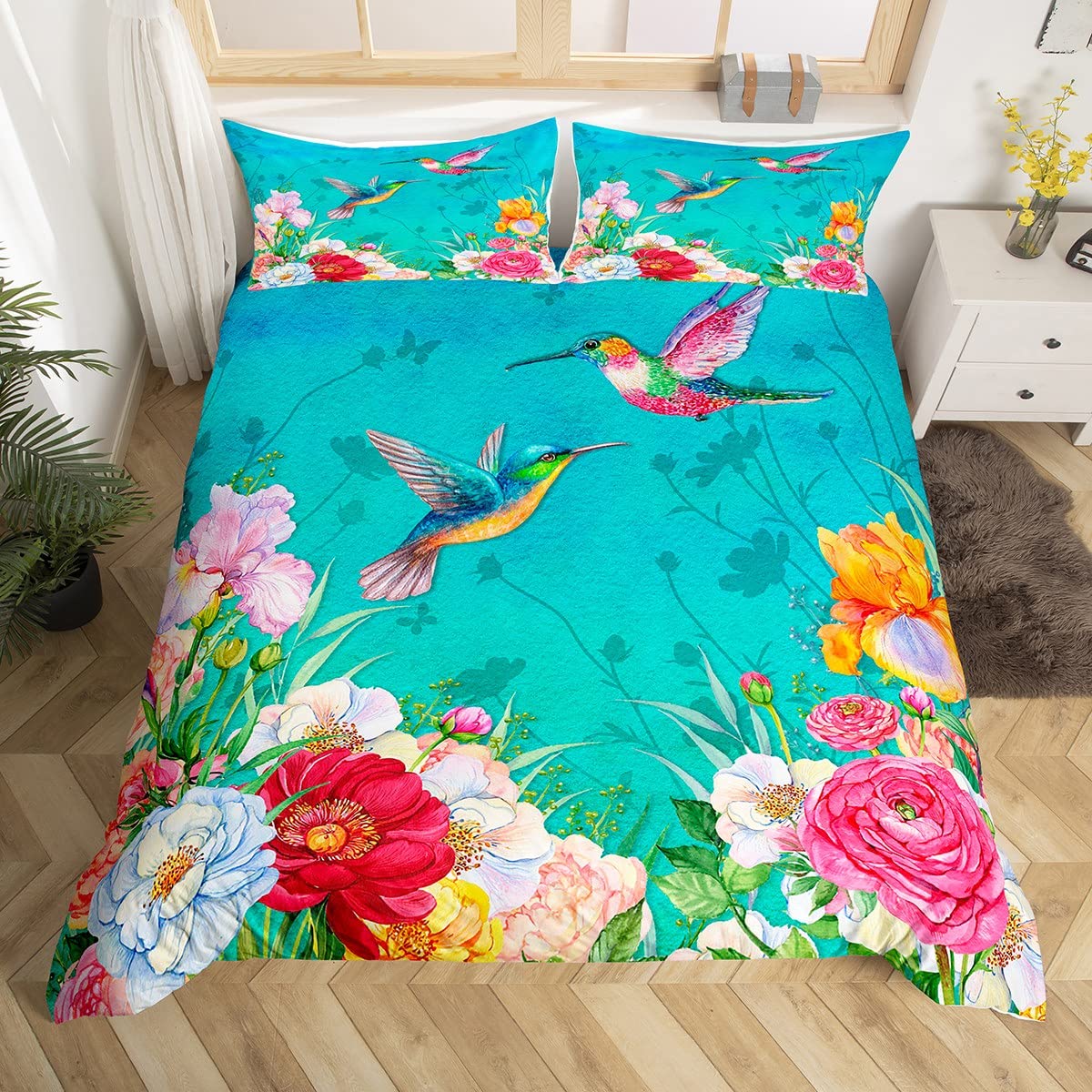 Juego de cama de colibrí, fund - Aesthetic Floral Duvet Cover reseña y precio