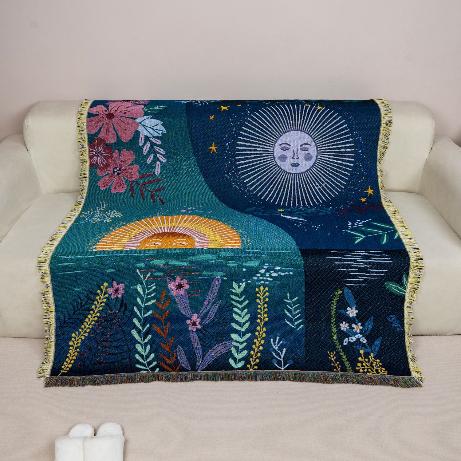 Tapiz Tejido con Diseño de Sol - Boho Throw Blanket Fringe reseña y precio