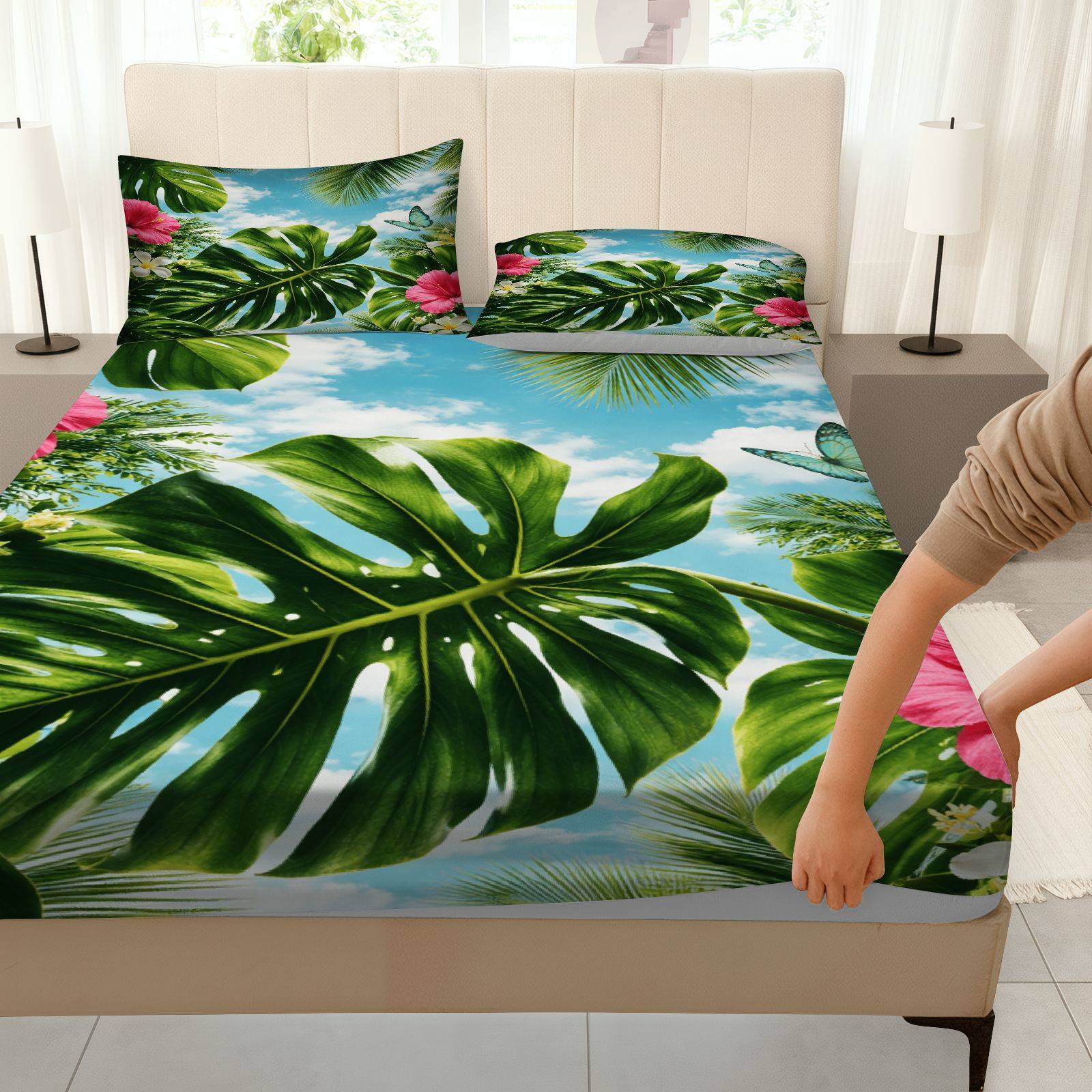 Juego de Sábanas de Hibisco Tr - Fitted Bed Sheets Deep Pocket reseña y precio