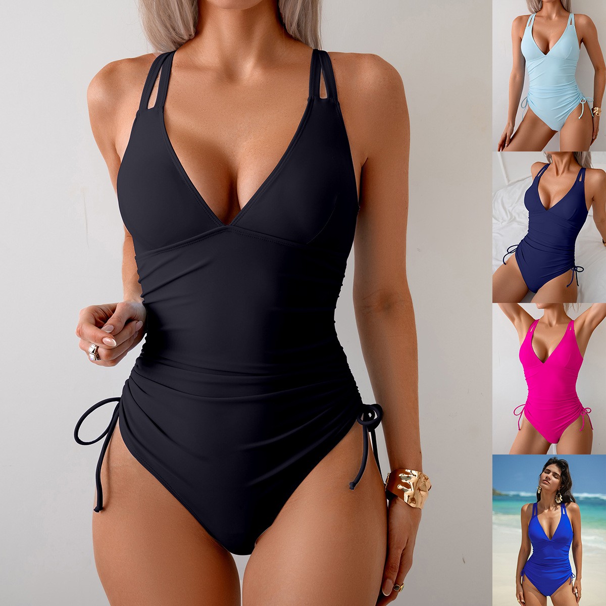 Traje de baño negro liso con c - Bath reseña y precio